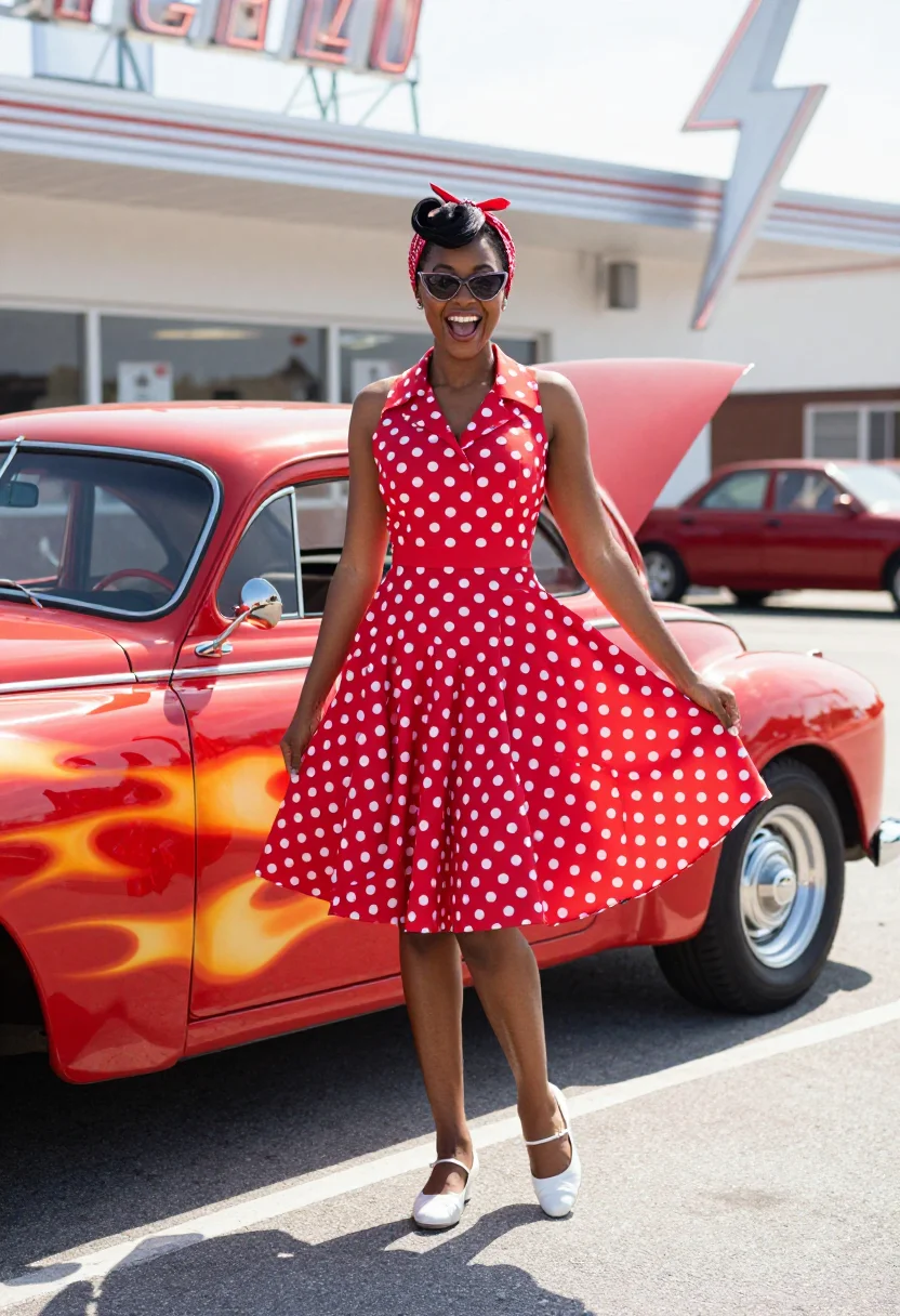 AI rockabilly girl sample — portrait of a woman, three-quarter-length portrait of a Blac