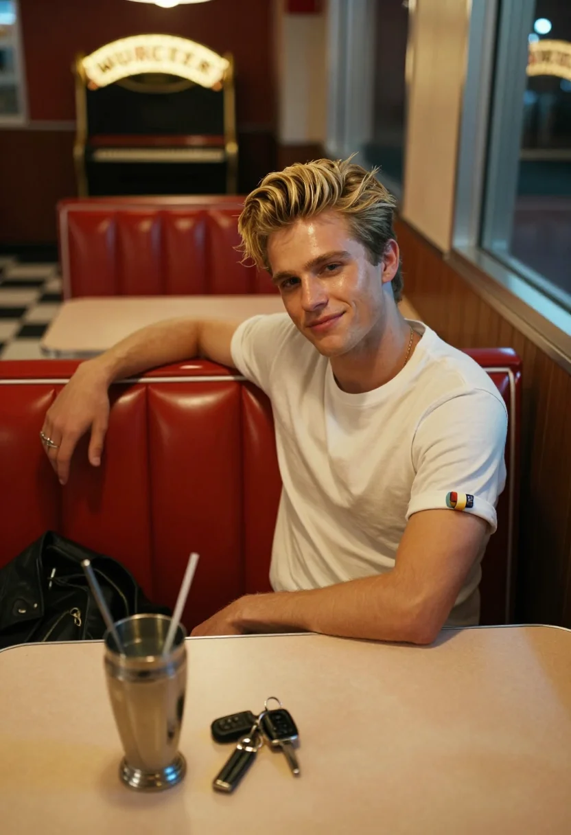 AI rockabilly greaser sample — portrait of a man, waist-up portrait of a white man in his e