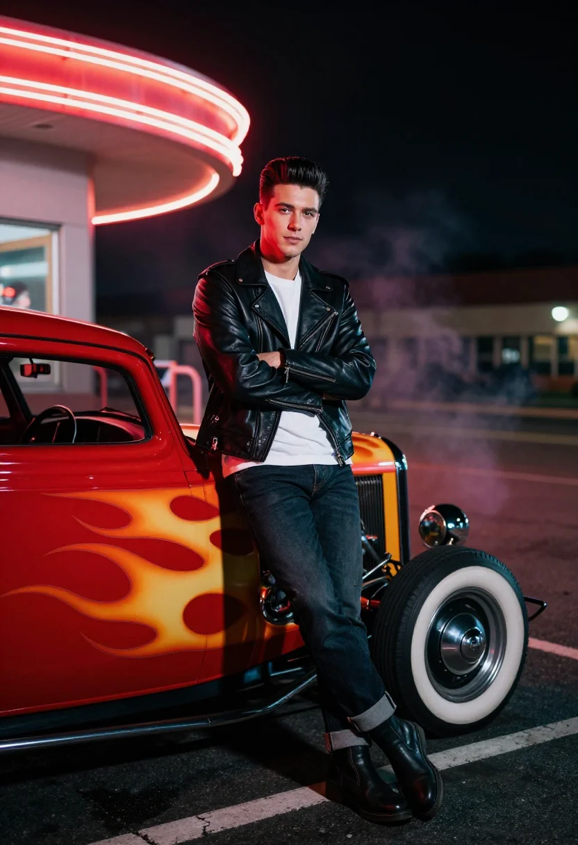 Example portrait from the AI Rockabilly Greaser — Free Preview, Train Once
