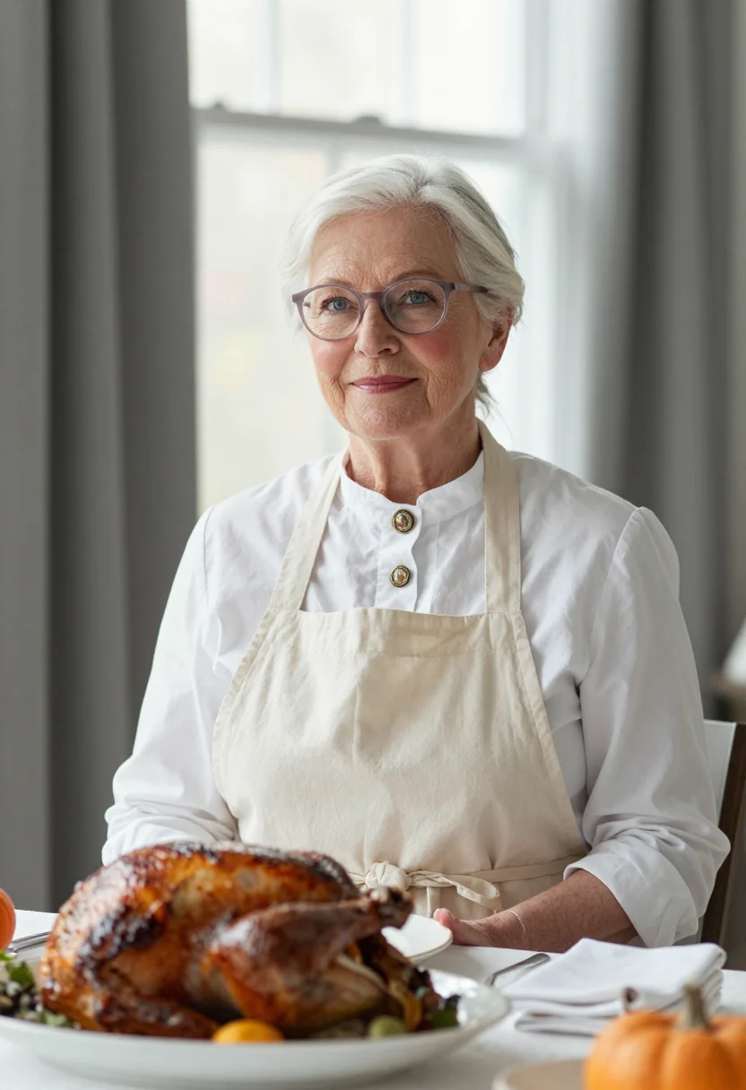 AI rockwell thanksgiving sample — portrait of a woman, chest-up portrait of a woman in her six