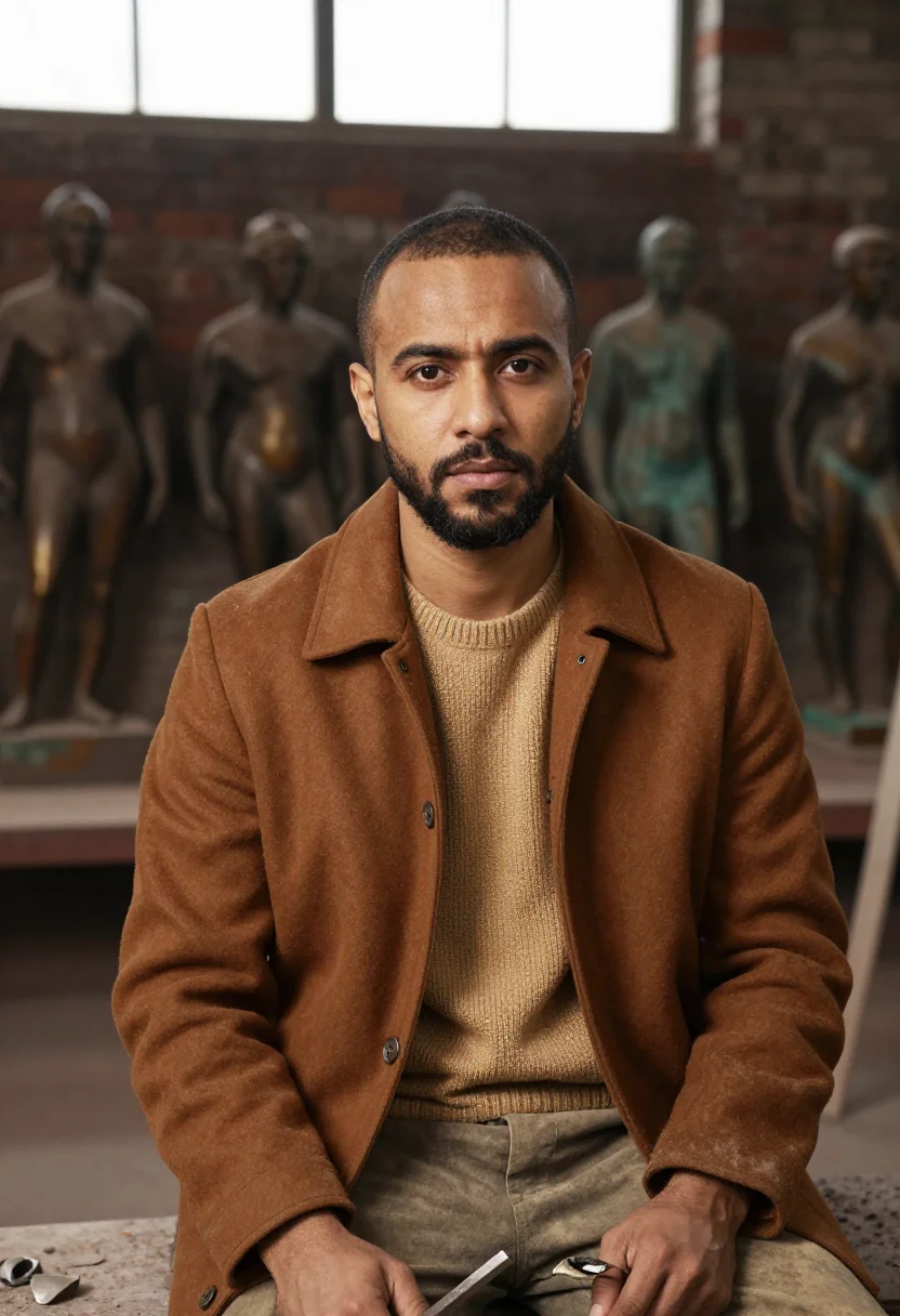 AI rodin bronze sample — portrait of a man, chest-up portrait of a man in his forties