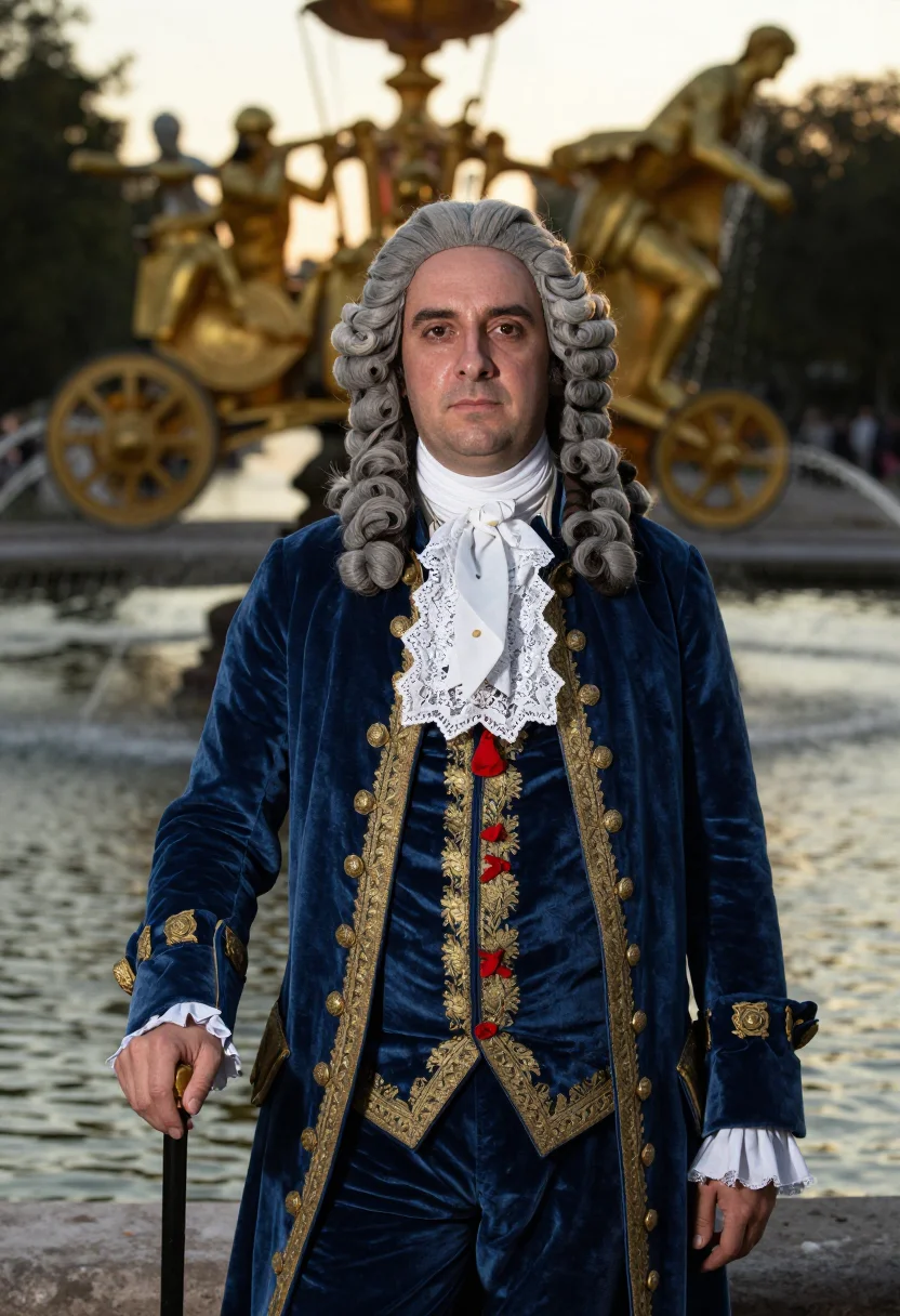 AI roi soleil sample — portrait of a man, chest-up near-frontal portrait of a Frenc
