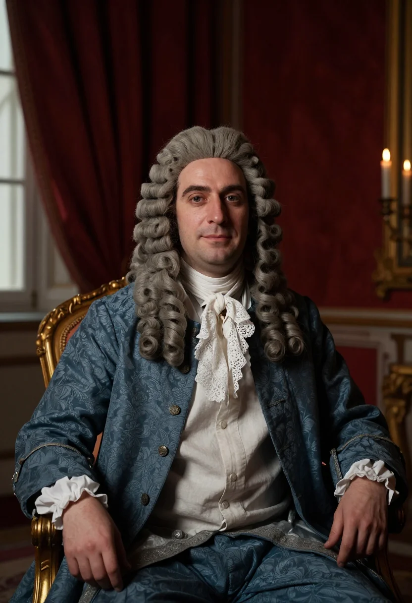 AI roi soleil sample — portrait of a man, chest-up near-frontal seated portrait of
