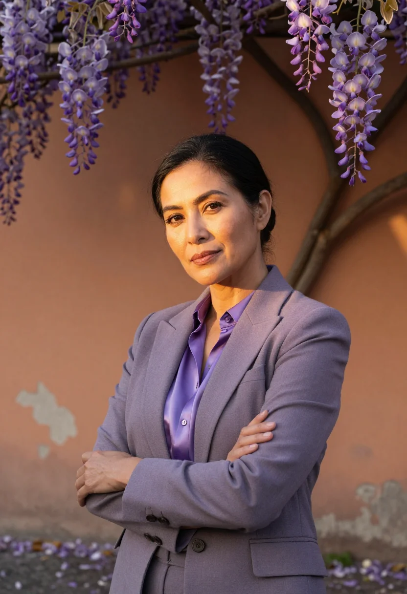 AI rome glicine wisteria april violet sample — portrait of a woman, a lawyer in her late forties of Filipin
