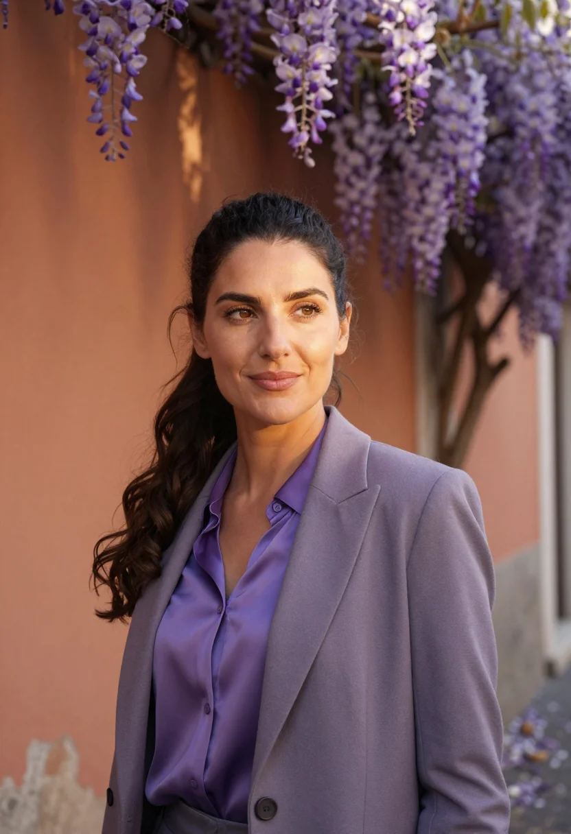 AI rome glicine wisteria april violet sample — portrait of a woman, a young lawyer in her early thirties of