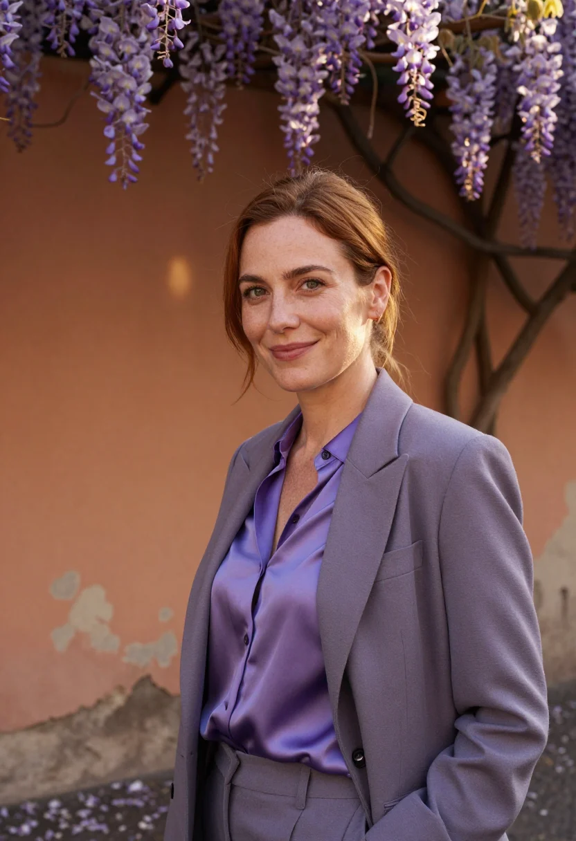 AI rome glicine wisteria april violet sample — portrait of a woman, a barrister in her mid-thirties of Mila