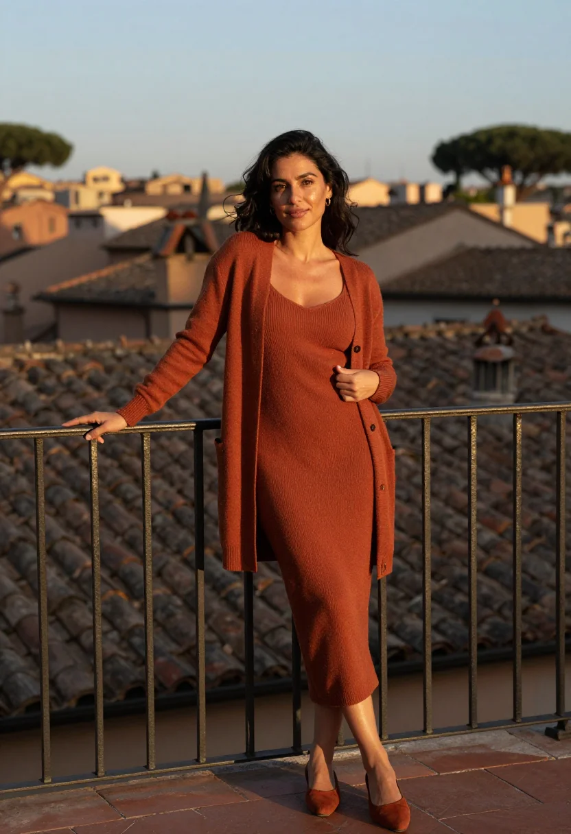 AI rome ottobrata terrace terracotta sample — portrait of a woman, framed half-length from the waist up, a