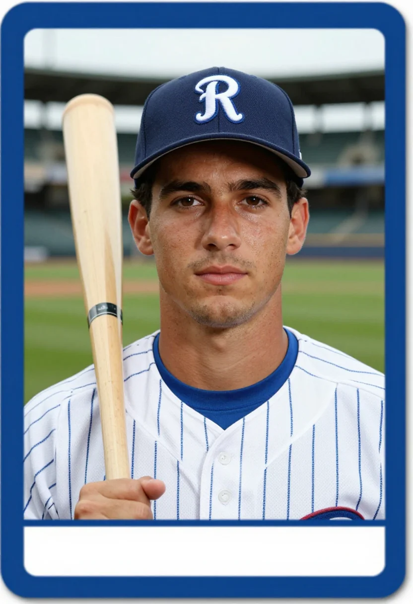 AI rookie card sample — portrait of a man, close chest-up portrait of a man in his e