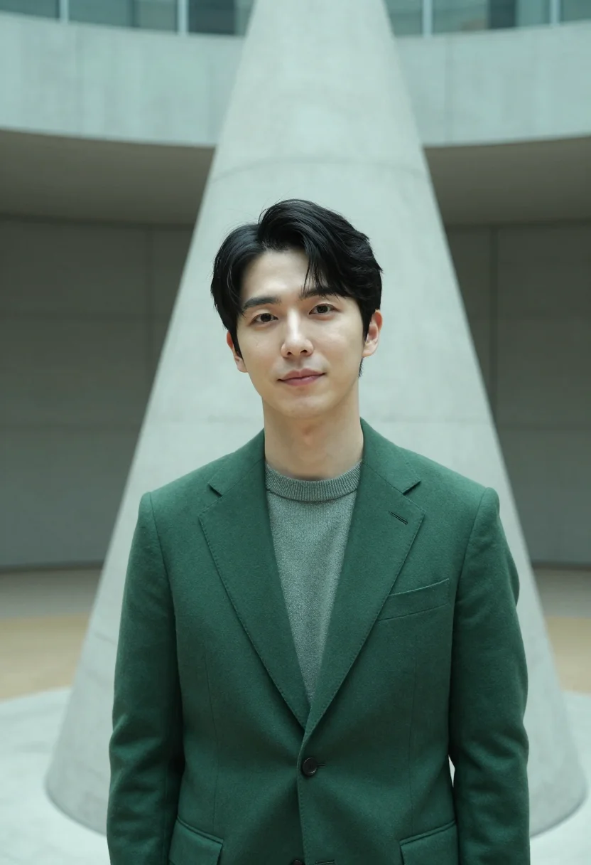 AI roppongi curator wave glass green sample — portrait of a man, a curator of Korean descent in his early