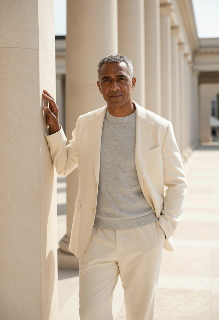 AI rosario architect flag monument travertine sample — portrait of a man, an architect in his mid-fifties with oliv
