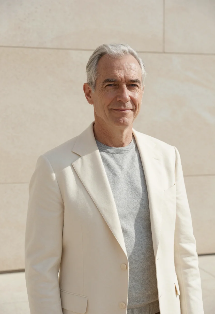 AI rosario architect flag monument travertine sample — portrait of a man, an architect in his late fifties with fai