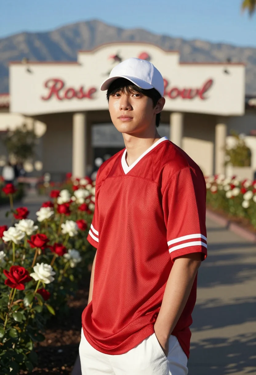 AI rose bowl pasadena san gabriel palette sample — portrait of a man, a Korean-American man in his late twentie