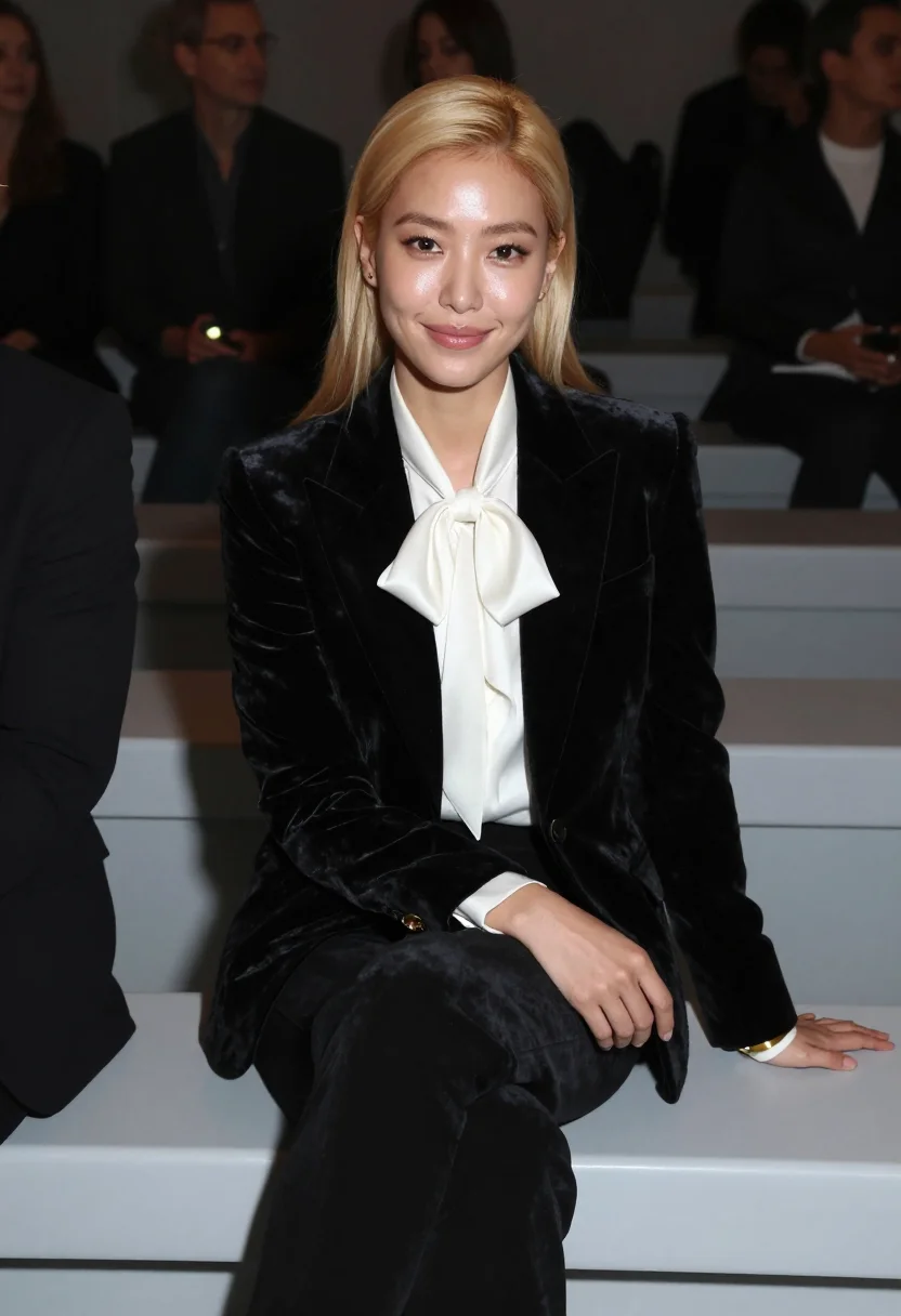 AI rose saint laurent sample — portrait of a woman, three-quarter seated portrait of a Kore