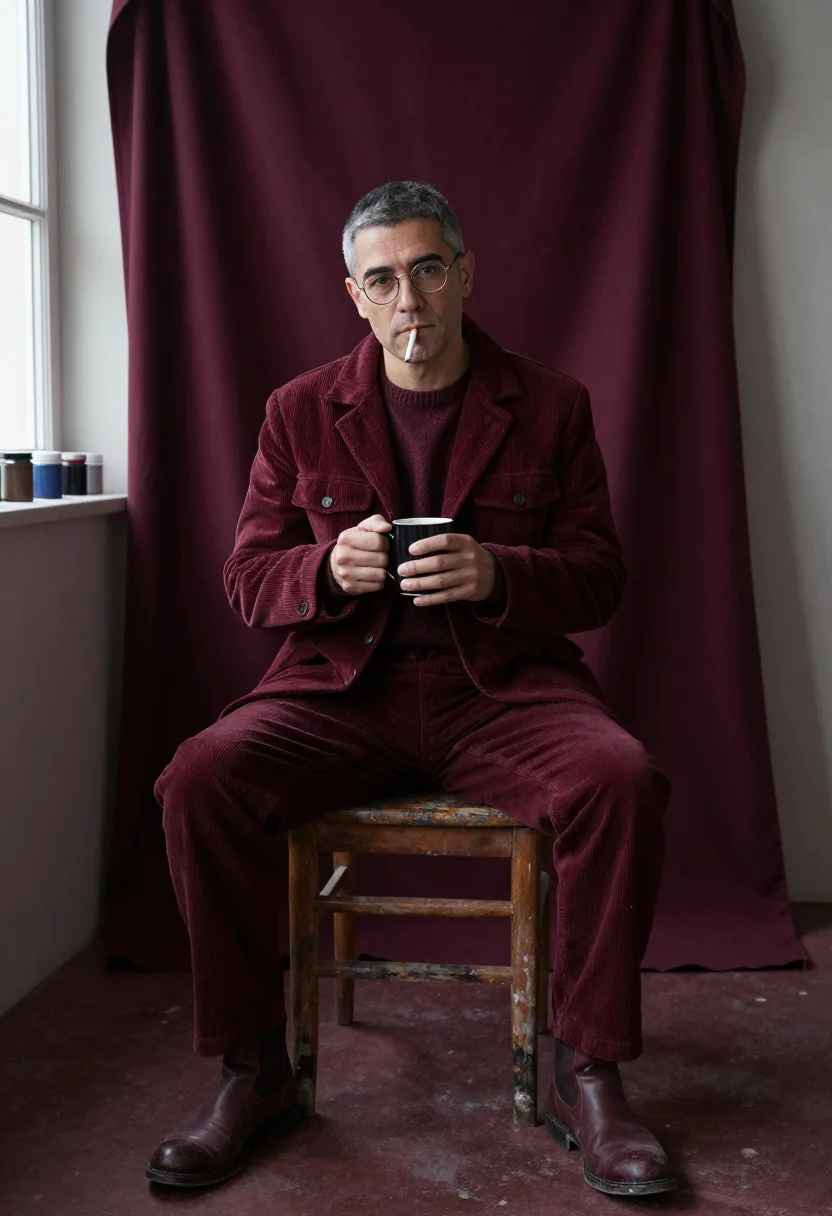AI rothko maroon sample — portrait of a man, a man in his forties with warm ivory skin