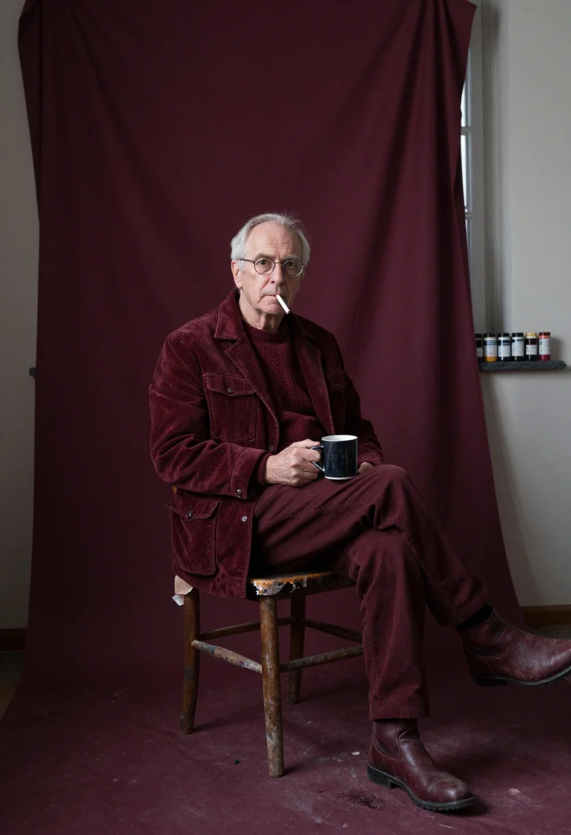 AI rothko maroon sample — portrait of a man, a man in his sixties with fair skin, hood