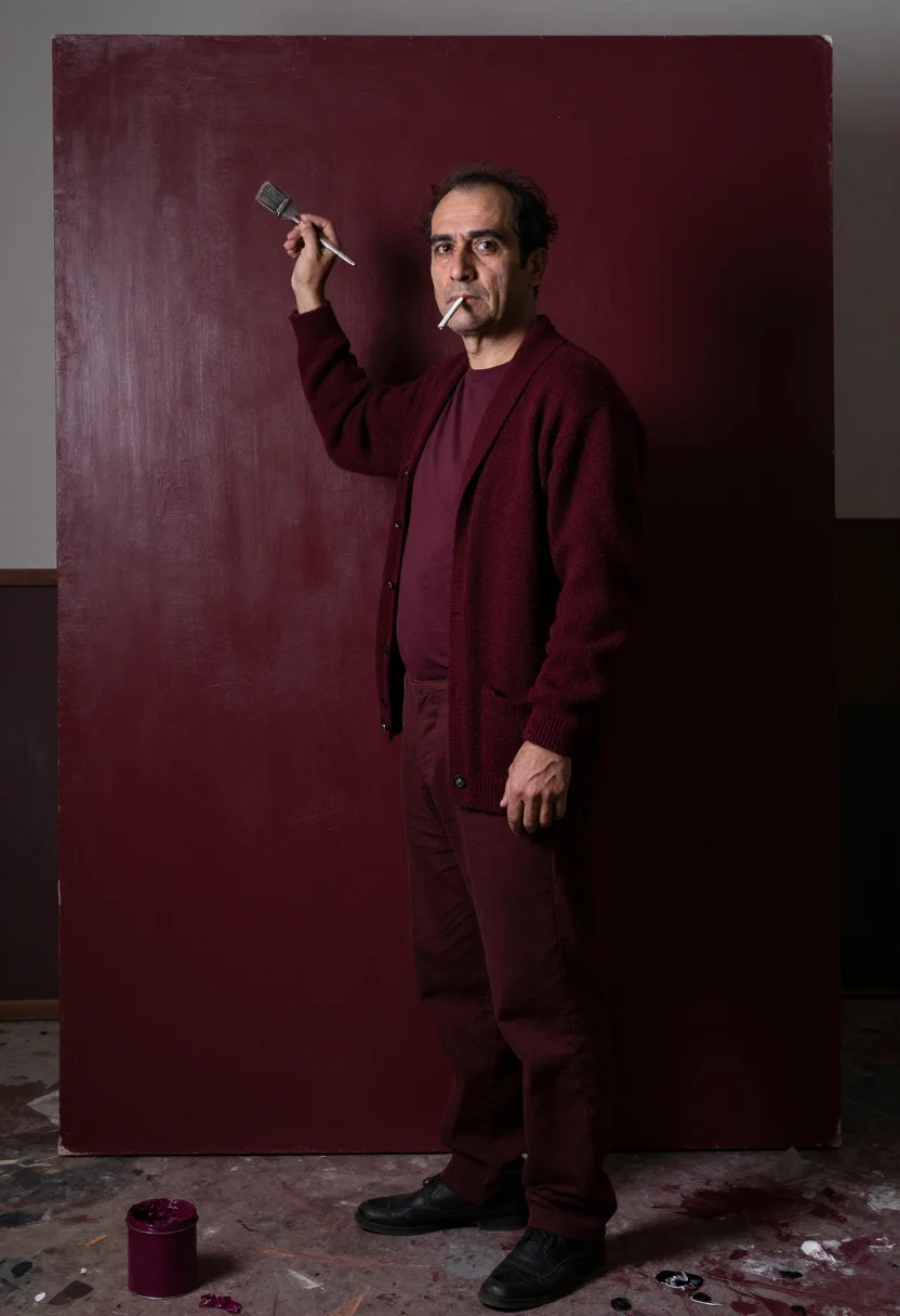 AI rothko maroon sample — portrait of a man, a man in his fifties with olive skin, dar