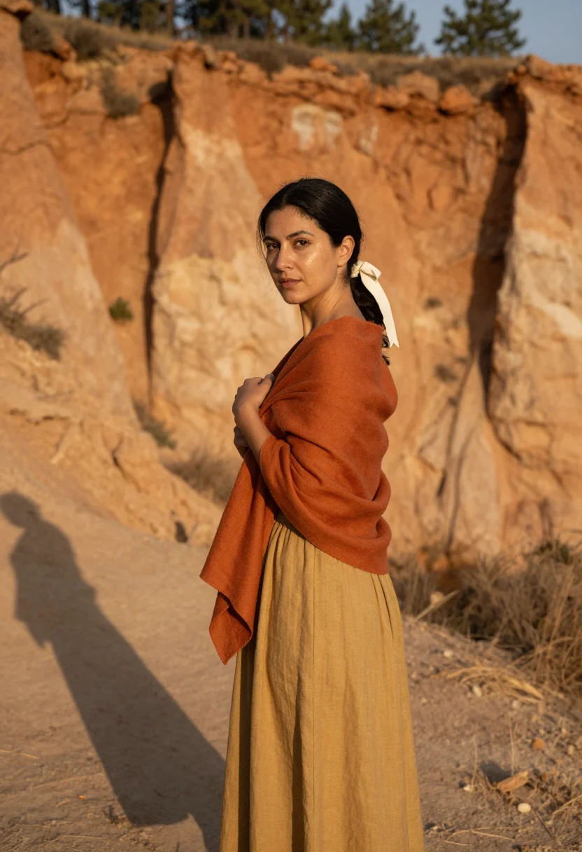 AI roussillon ochre sample — portrait of a woman, a woman in her thirties with olive skin