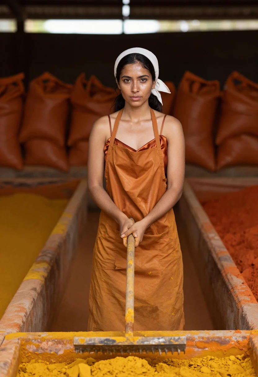 AI roussillon ochre sample — portrait of a woman, a woman in her thirties with golden ski