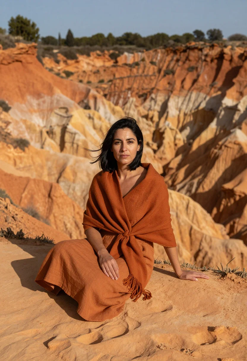 AI roussillon october ochre sample — portrait of a woman, three-quarter-length portrait of a Medi