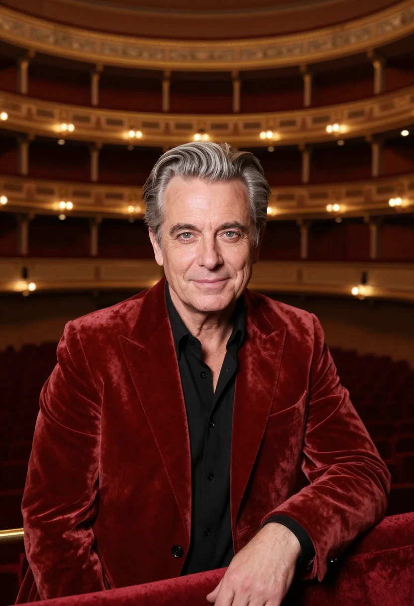 AI royal albert hall conductor terracotta sample — portrait of a man, in his early fifties, with fair skin, gre