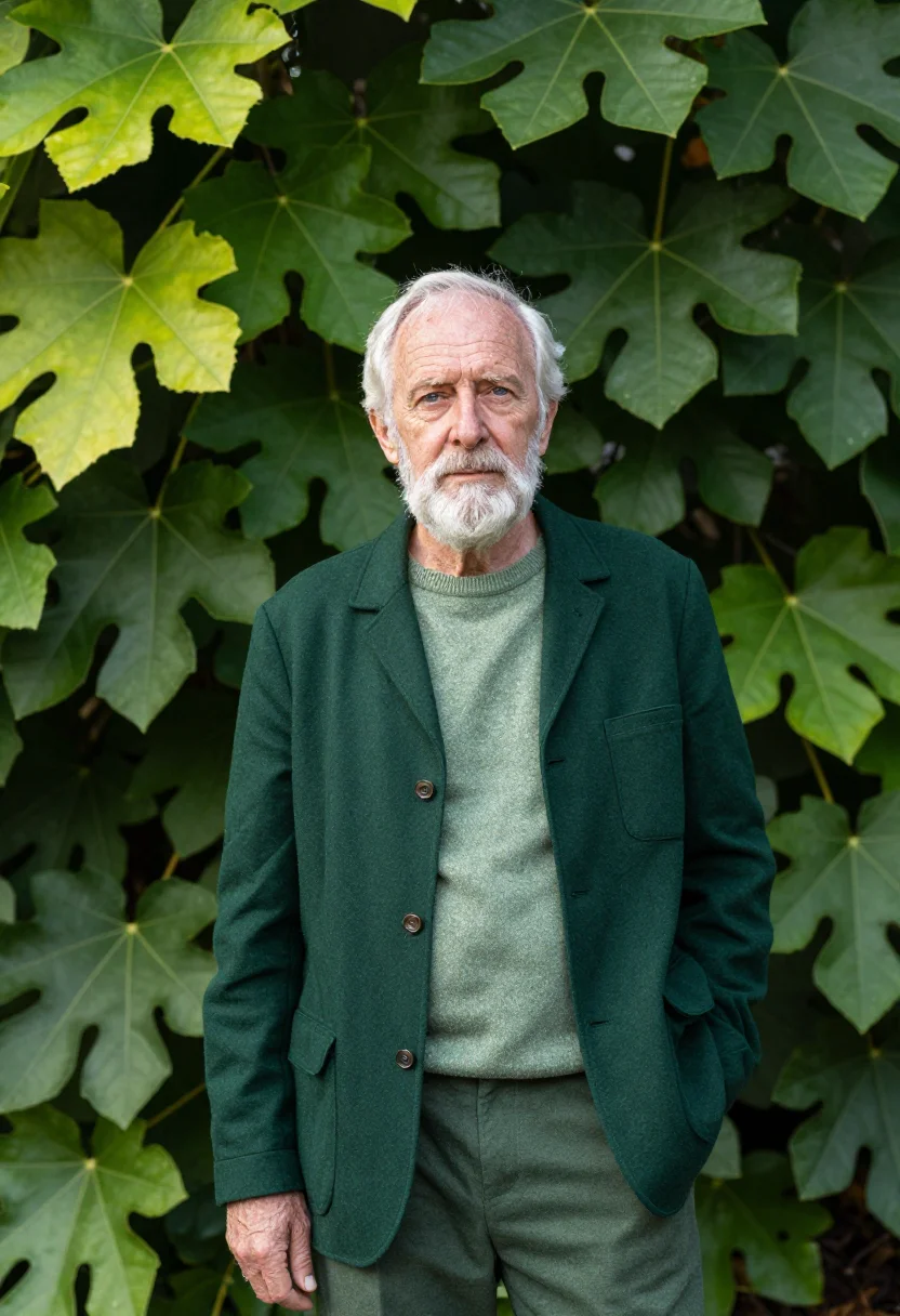 AI royal botanic botanist fig green sample — portrait of a man, a botanist in his sixties with weathered