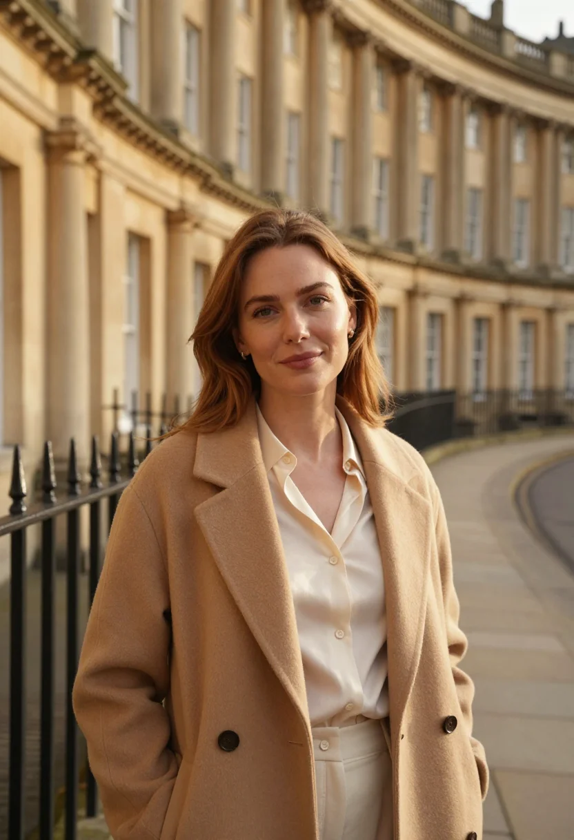 AI royal crescent architect bath stone sample — portrait of a woman, framed tight, head and shoulders, the b