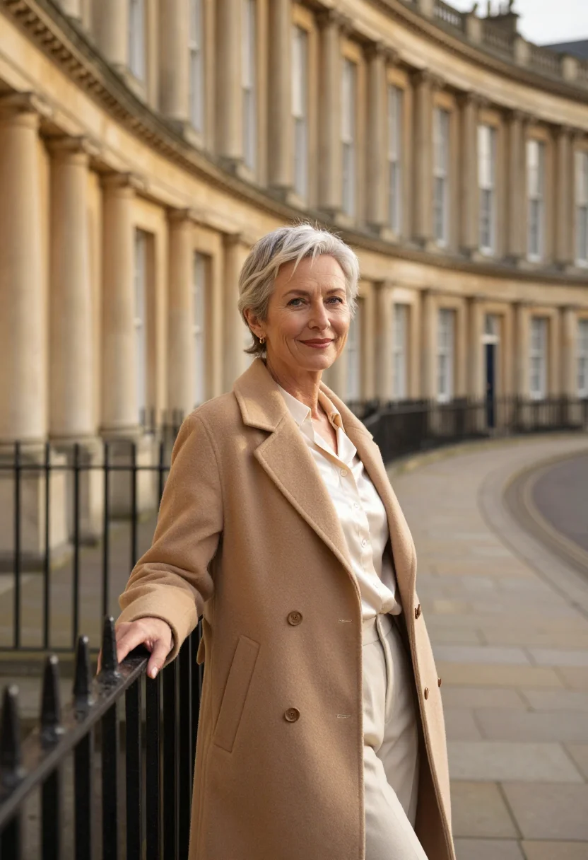 AI royal crescent architect bath stone sample — portrait of a woman, framed chest-up from the head to mid-ch