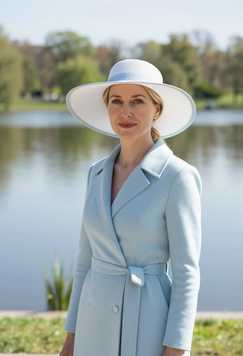 AI royal garden party may pastel hat sample — portrait of a woman, framed tight, head and shoulders, the b