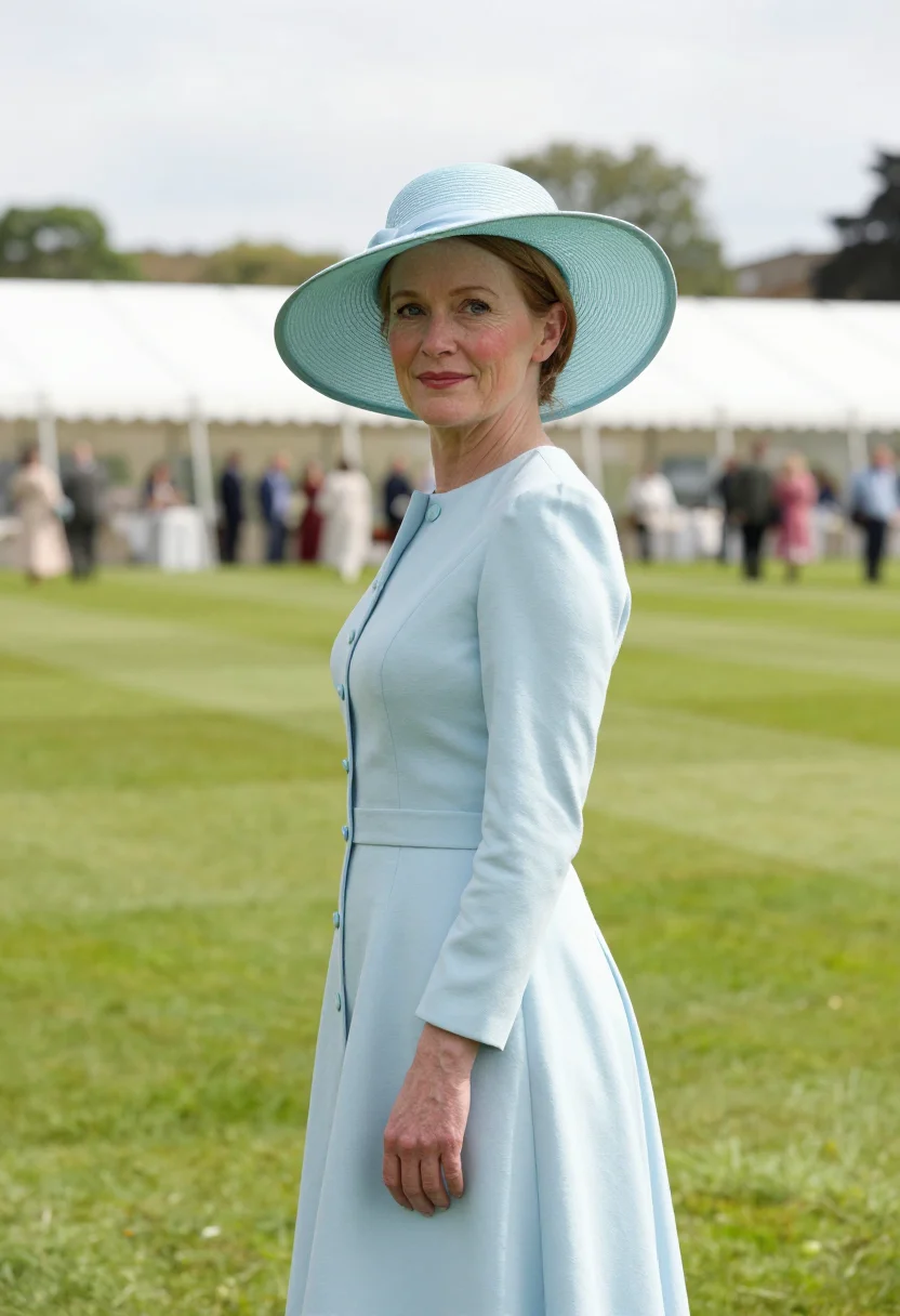 AI royal garden party may pastel hat sample — portrait of a woman, framed half-length from the waist up, t