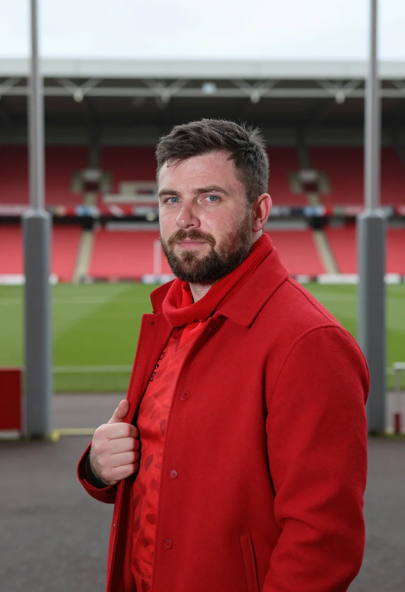 AI rugby autumn cardiff red sample — portrait of a man, framed chest-up, cropped at the ribs, the