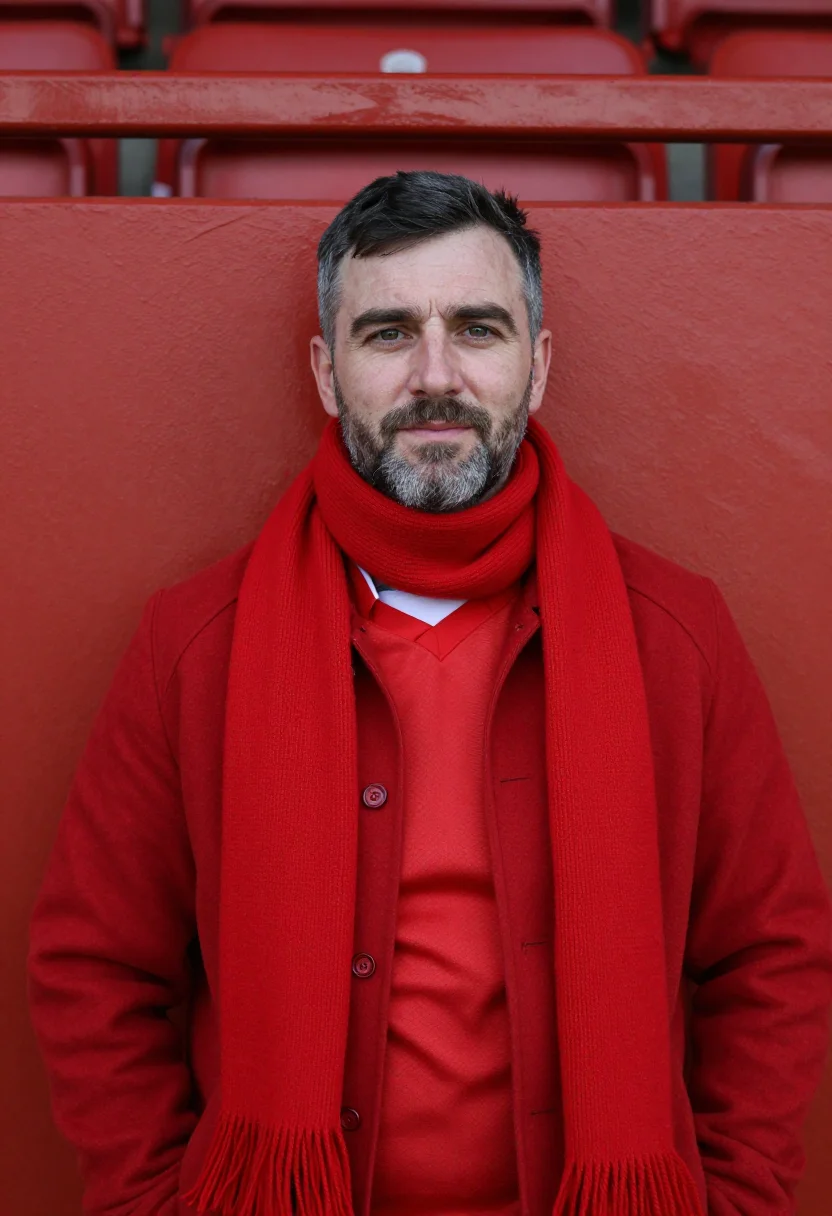 AI rugby autumn cardiff red sample — portrait of a man, framed half-length, cropped at the hip, t