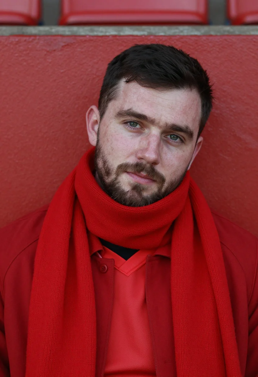 AI rugby autumn cardiff red sample — portrait of a man, framed tight, head and shoulders, the bod