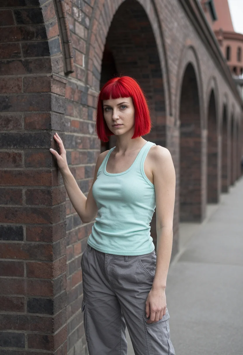 AI run lola run berlin red hair oberbaum sample — portrait of a woman, a Polish woman in her mid-twenties with