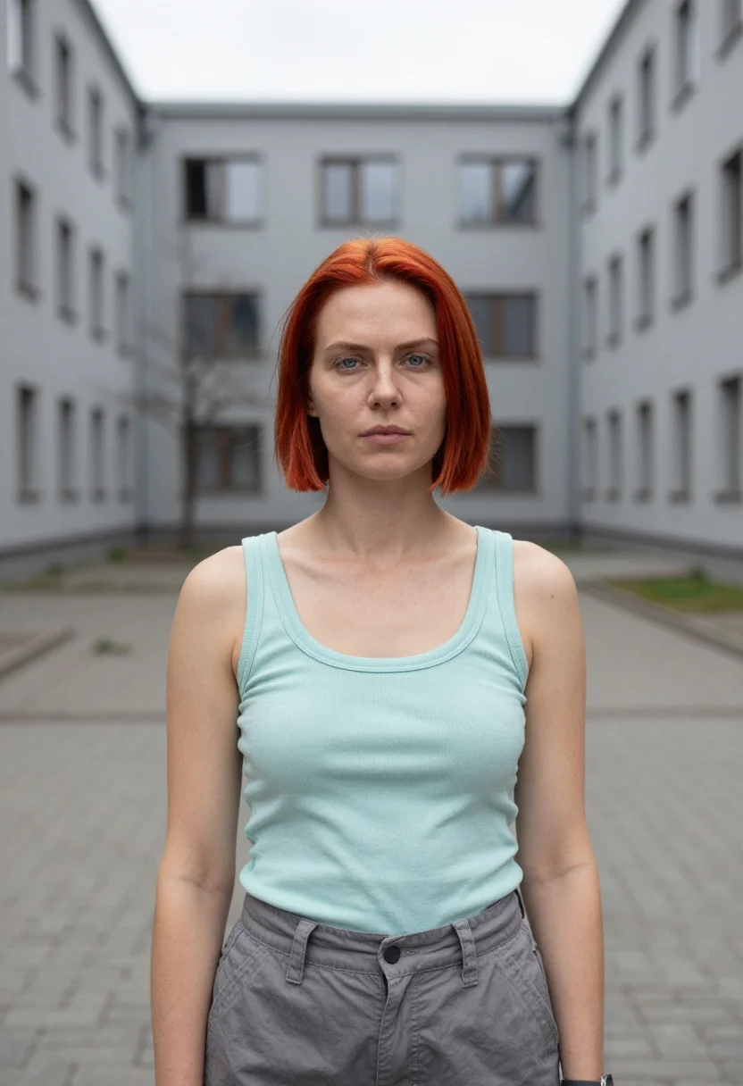 AI run lola run berlin red hair oberbaum sample — portrait of a woman, a Danish woman in her early thirties wi