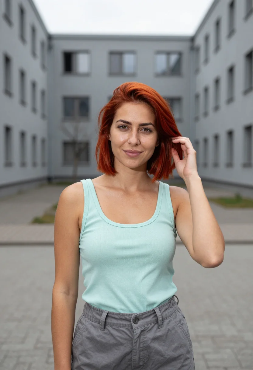 AI run lola run berlin red hair oberbaum sample — portrait of a woman, a French woman in her late twenties wit