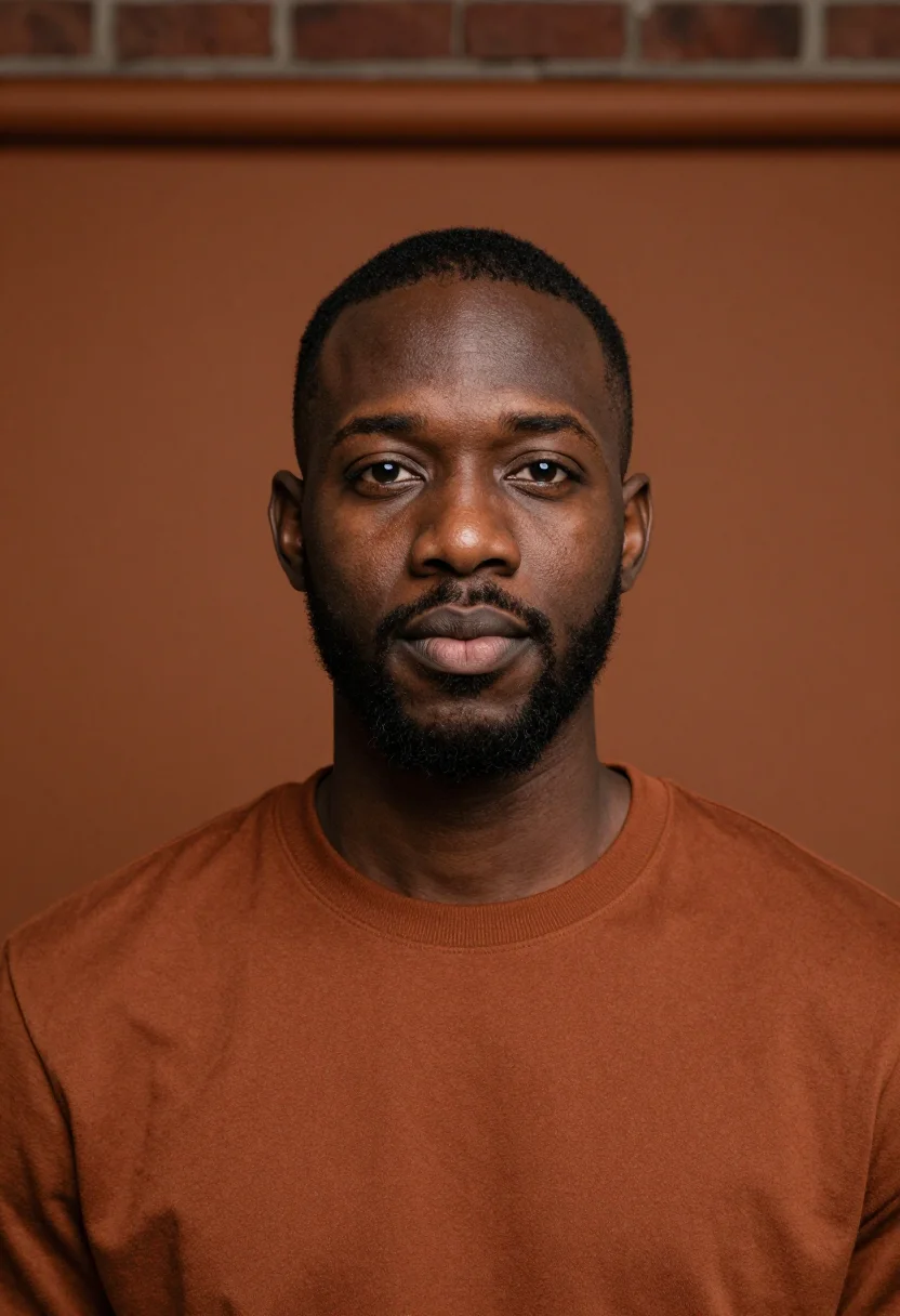 AI rust knit headshot sample — portrait of a man, head-and-shoulders portrait of a Black ma