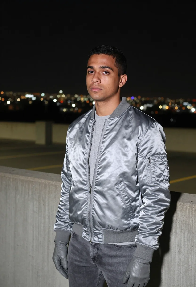 AI ryan gosling drive scorpion jacket silver sample — portrait of a man, an Italian man in his late twenties with