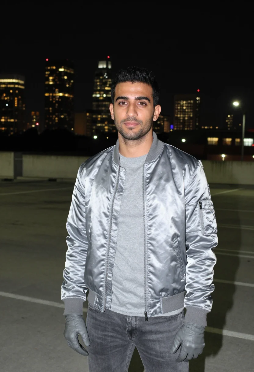 AI ryan gosling drive scorpion jacket silver sample — portrait of a man, a Lebanese man in his early thirties with