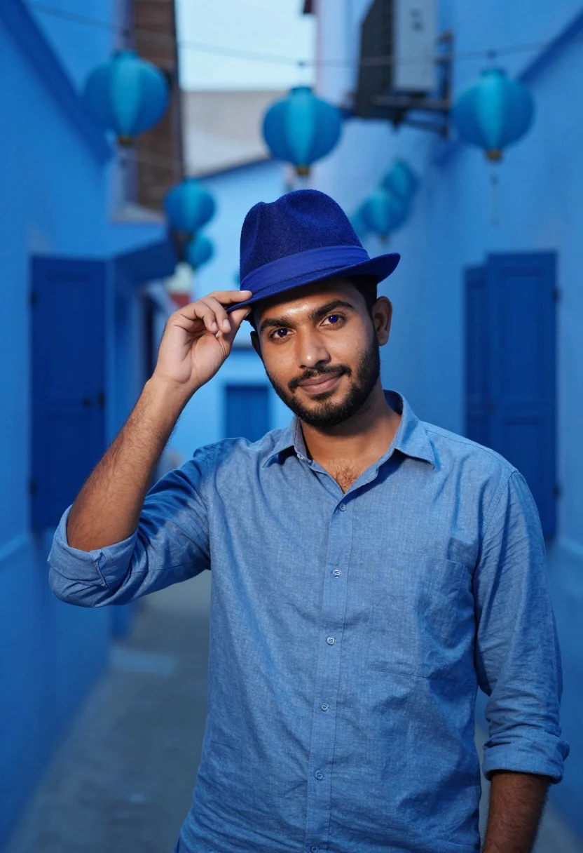 AI saawariya blue night city sample — portrait of a man, a Punjabi man in his early thirties with