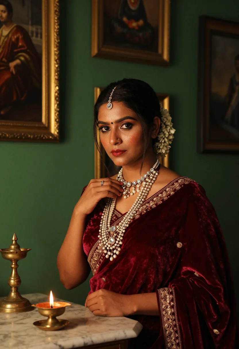 AI sabyasachi sample — portrait of a woman, chest-up portrait of an Indian woman in