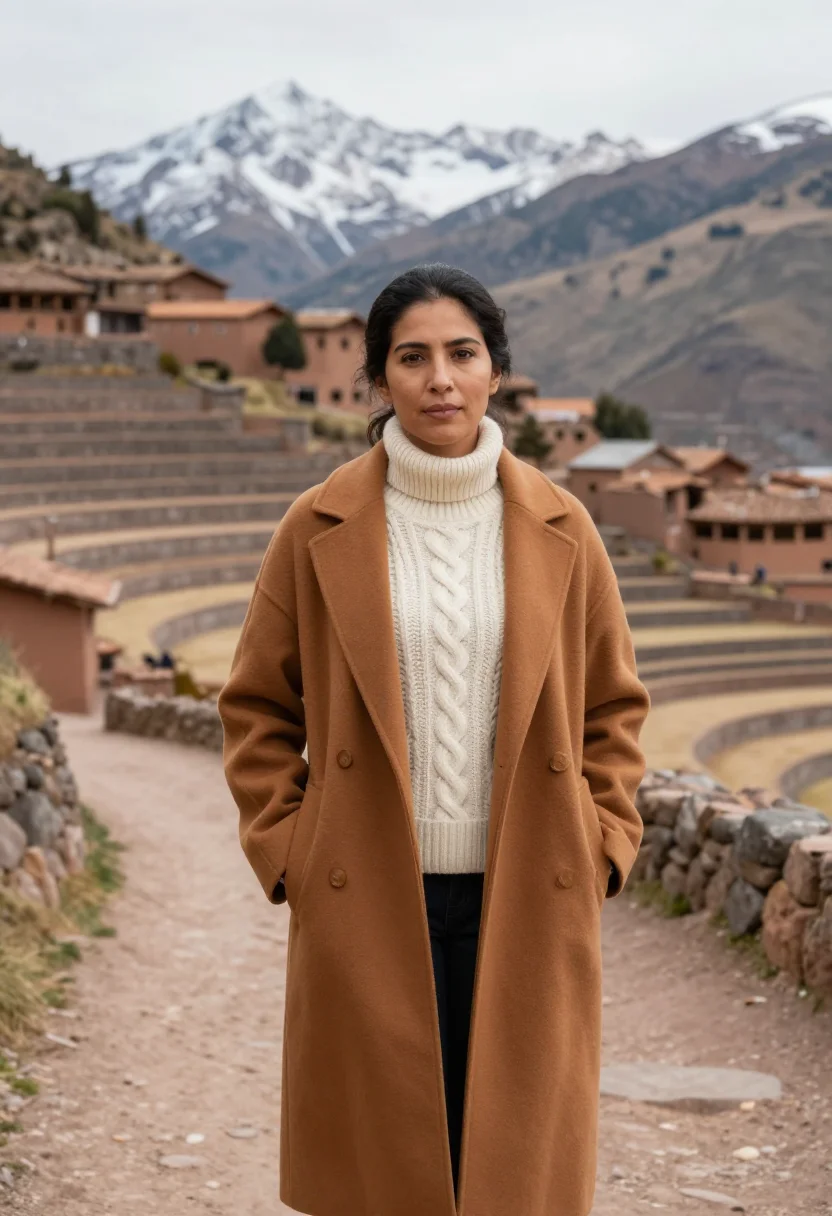 AI sacred valley hotelier adobe ochre terrace sample — portrait of a woman, a Peruvian hotelier in her mid-forties