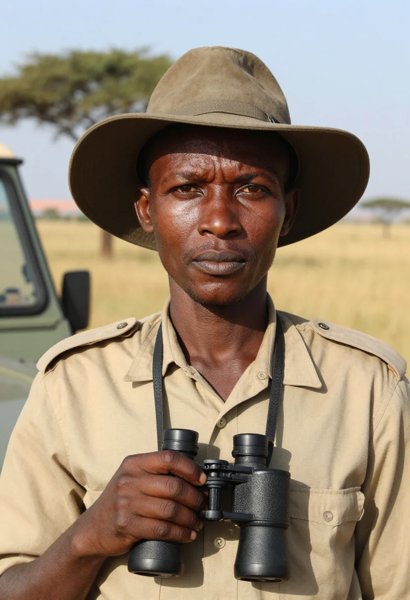 AI safari guide sample — portrait of a man, tight head-and-shoulders portrait of a Ke
