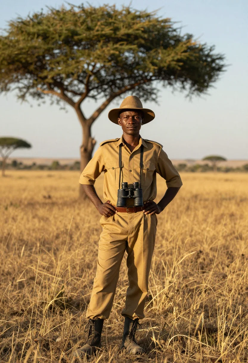 AI safari guide sample — portrait of a man, full-length portrait of a Kenyan man in h
