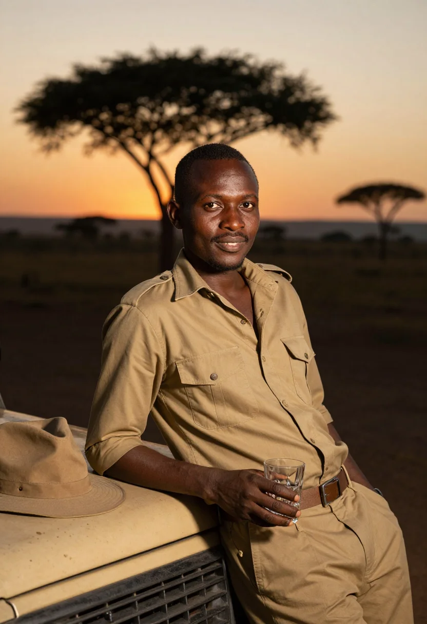 AI safari guide sample — portrait of a man, half-length portrait of a Kenyan man in h