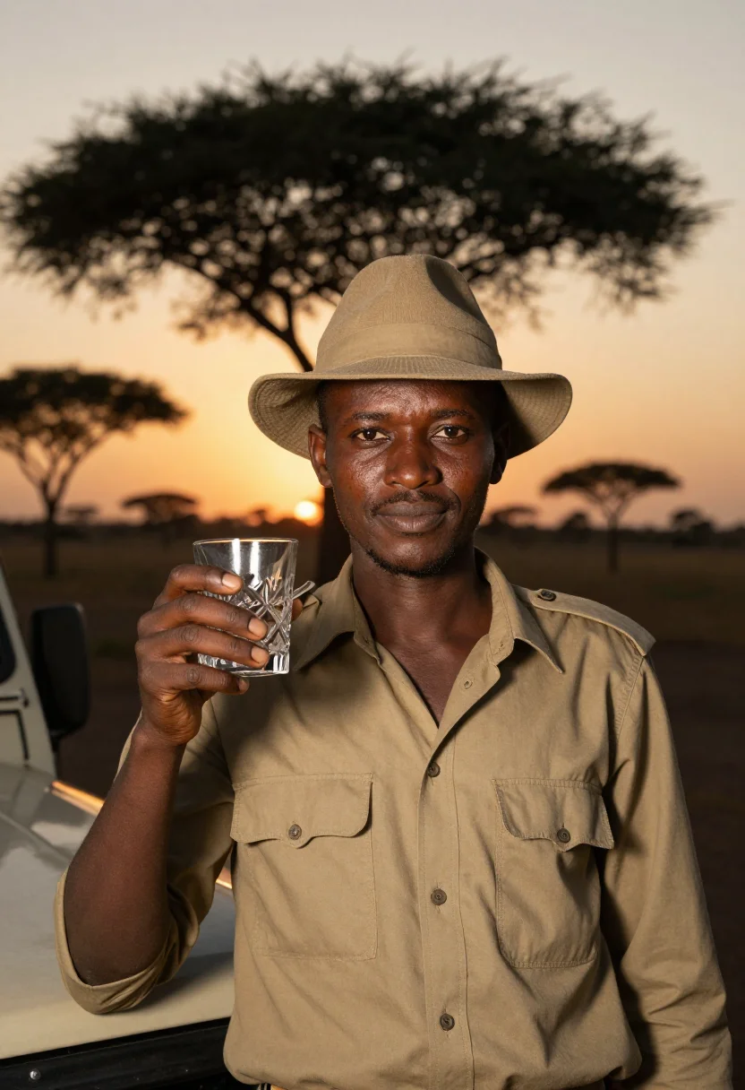 AI safari guide sample — portrait of a man, chest-up portrait of a Kenyan man in his