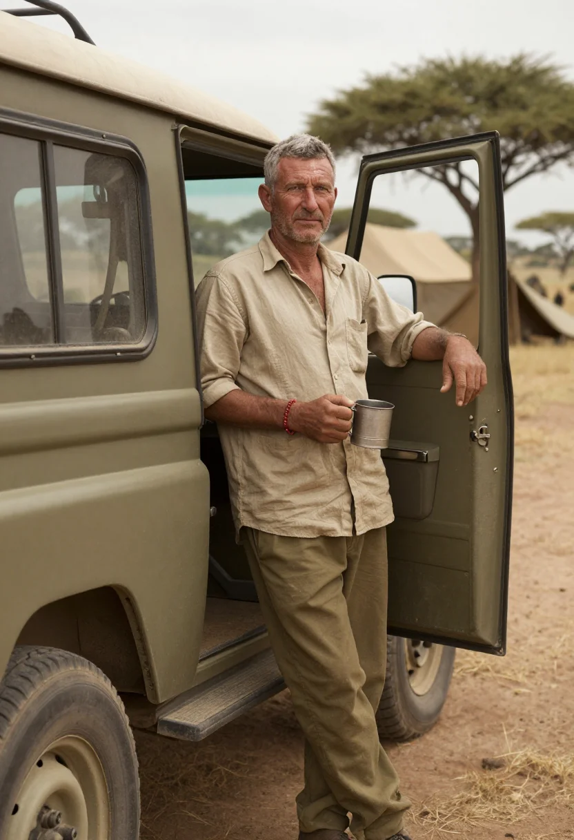 AI safari khaki sample — portrait of a man, a three-quarter-length view of a Western-