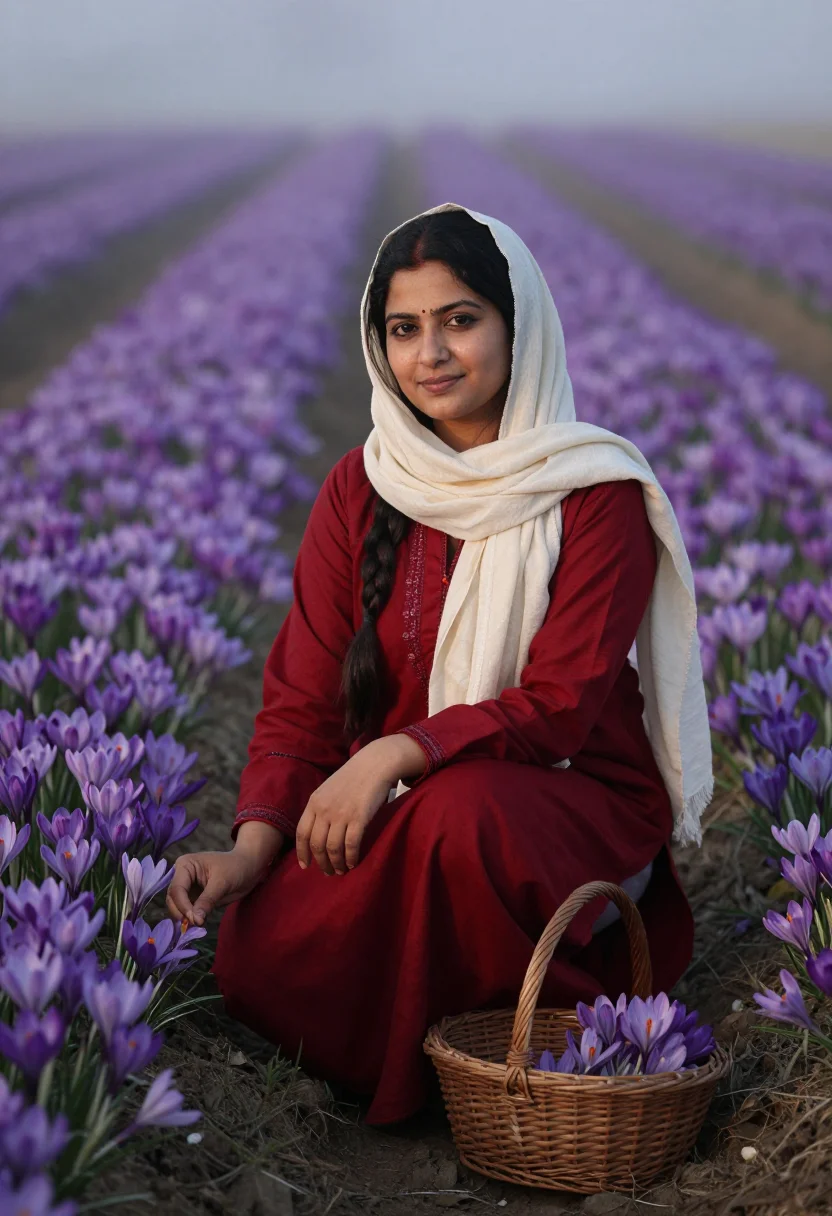 AI saffron dawn sample — portrait of a woman, three-quarter-length portrait of a Kash