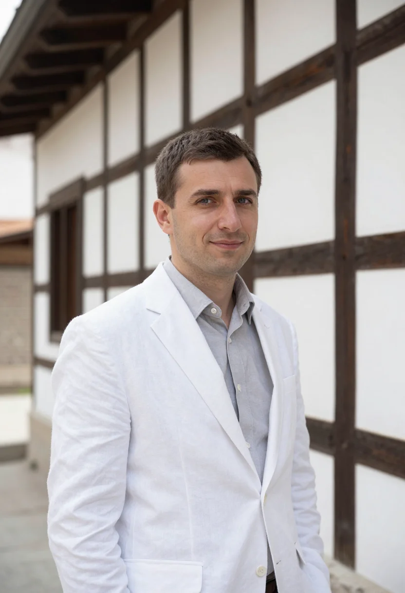 AI safranbolu architect ottoman timber plaster sample — portrait of a man, an architect in his late thirties, Wester