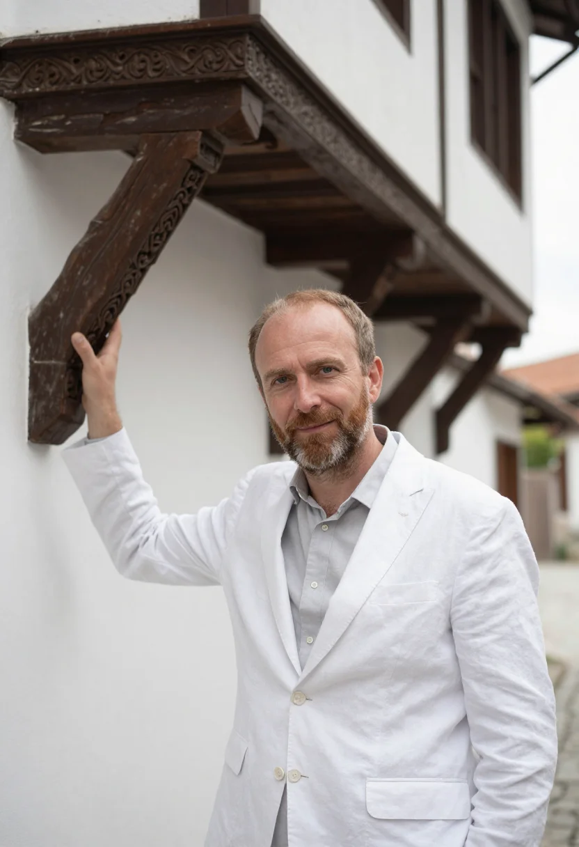 AI safranbolu architect ottoman timber plaster sample — portrait of a man, an architect in his mid-forties, Northern