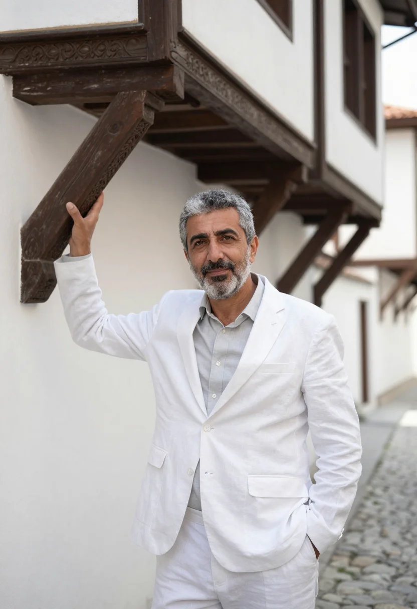 AI safranbolu architect ottoman timber plaster sample — portrait of a man, an architect in his early fifties, of Leb